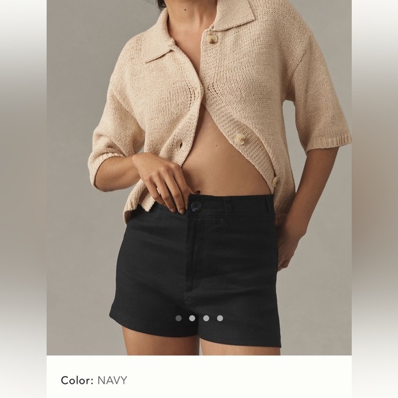 NWT new 32 Anthropologie Maeve ettie shorts pitched linen navy blue - Picture 1 of 17